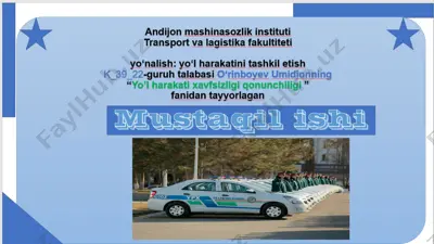 o'zbekiston respublikasi yo'l harakati xavfsizligi qonunining maqsadi va qonun hujjatlari — PPTX