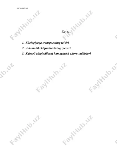 mintaqa biosferasiga bo`lgan transportning ta’siri — DOC