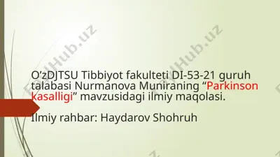 parkinson kasalligi haqida ilmiy maqola — PPTX