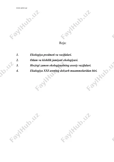 ekologiya strukturasi, predmeti, vazifalari — DOC