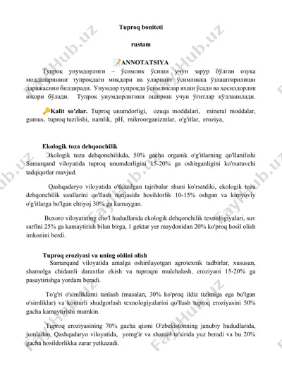 ekologik toza dehqonchilik — DOCX