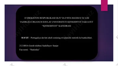 portugaliya davlati aholi sonining rivojlanishi statistik ko'rsatkichlari — PPTX