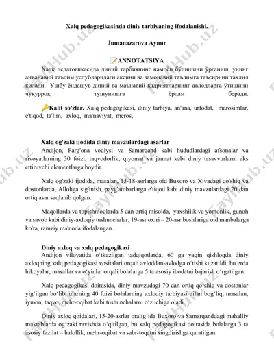 xalq pedagogikasinda diniy tarbiyaning ifodalanishi — DOCX