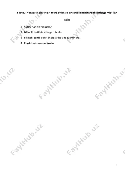 konussimon_sirtlar_sfera_aylanish_sirtlari_ikkinchi_tartibli — DOCX