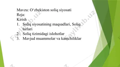 o‘zbekiston soliq siyosati — PPTX