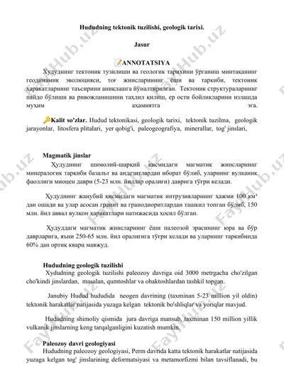 hududning tektonik tuzilishi va geologik tarixi — DOCX