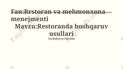 restoran va mehmonxona menejmenti — PPTX