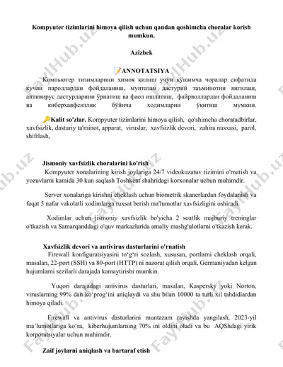 kompyuter tizimlarini himoya qilish — DOCX