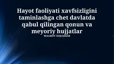 hayot faoliyati xavfsizligini taminlashga chet davlatda qabul qilingan qonun va meyoriy hujjatlar — PPTX