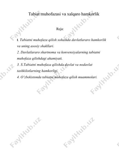 tabiat muhofazasi va xalqaro hamkorlik — DOC