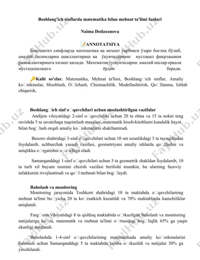 boshlang'ich sinflarda matematika bilan mehnat ta'limi fanlari — DOCX