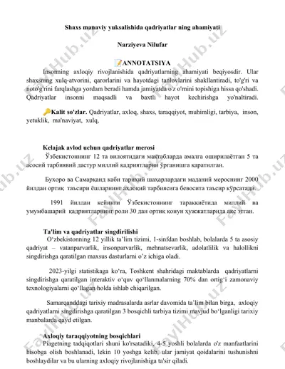 kelajak avlod uchun qadriyatlar merosi — DOCX
