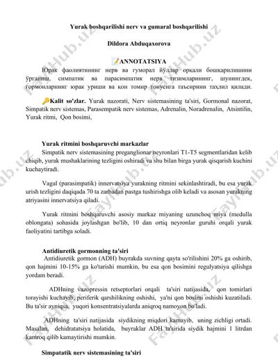 yurak boshqarilishi nerv va gumaral boshqarilishi — DOCX