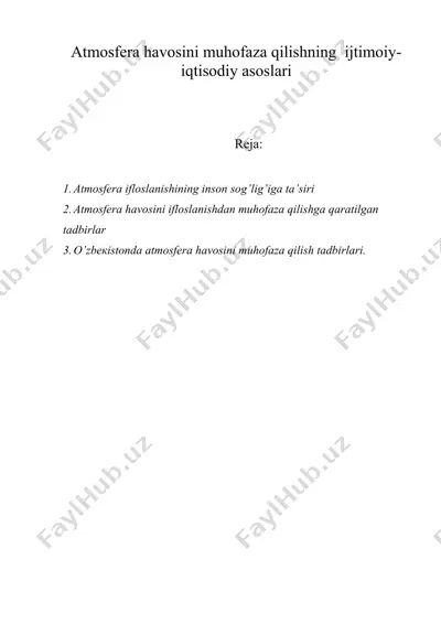 аtmоsfеrа hаvоsini muhоfаzа qilishning ijtimоiy-iqtisоdiy аsоslаri — DOC