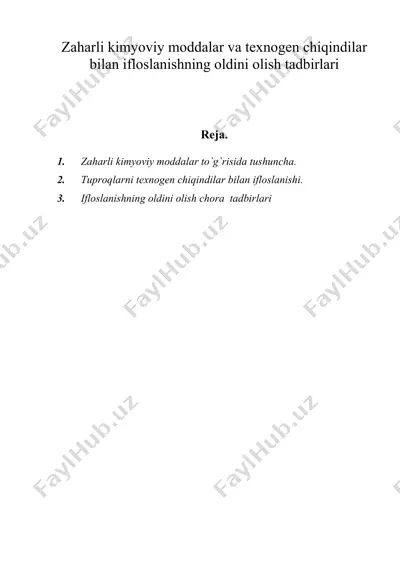 zaharli kimyoviy moddalar va texnogen chiqindilar bilan ifloslanishning oldini olish tadbirlari — DOC