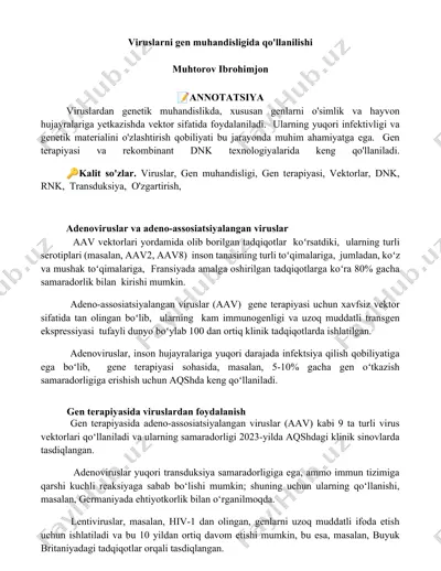 viruslarni gen muhandisligida qo'llanilishi — DOCX
