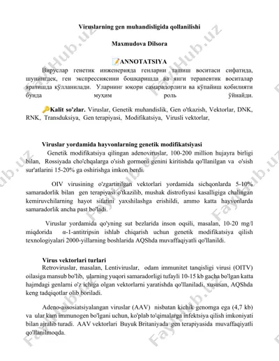viruslarning gen muhandisligida qollanishi — DOCX