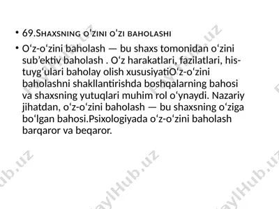 oʻz-oʻzini baholash va oʻz-oʻzini nazorat qilish — PPTX