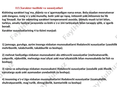 xarakter tuzilishi va xususiyatlari — PPTX