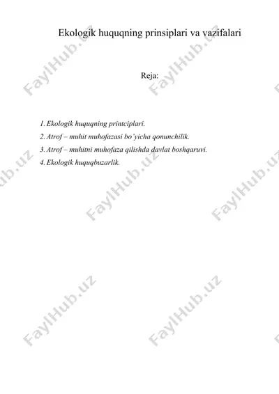 ekоlоgik huquqning prinsiplаri vа vаzifаlаri — DOC