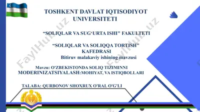 o'zbekistonda soliq tiziminni moderinizatsiyalash: mohiyat, va istiqbollari — PPTX