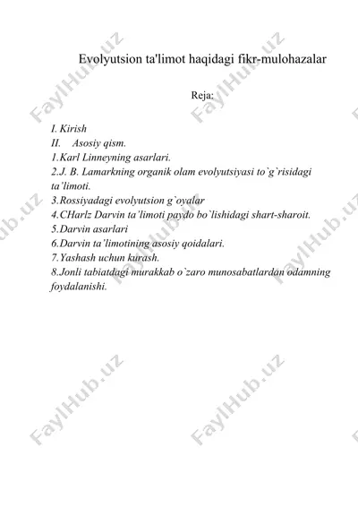 evolyutsion ta'limot haqidagi fikr-mulohazalar — DOC