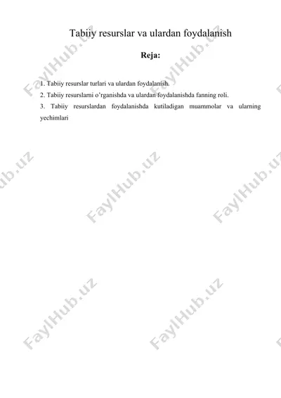 tabiiy resurslar va ulardan foydalanish — DOC