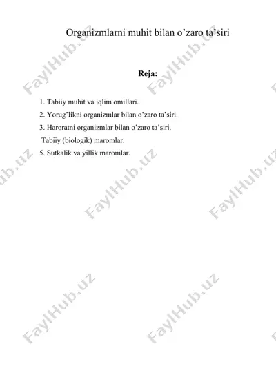 organizmlarni muhit bilan o’zaro ta’siri — DOC