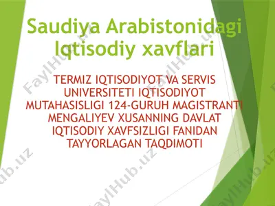 saudiya arabistonidagi iqtisodiy xavflari — PPTX
