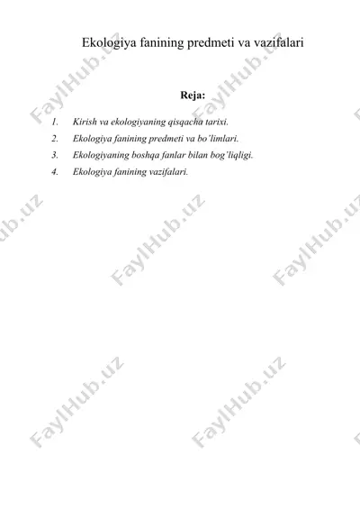 ekologiya fanining predmeti va vazifalari — DOC