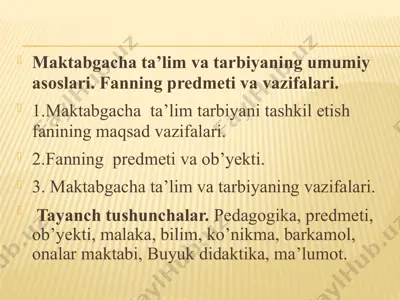 maktabgacha ta’lim va tarbiyaning umumiy asoslari — PPTX