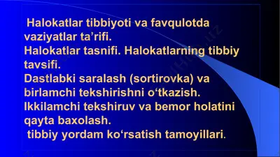 halokatlar tibbiyoti va favqulotlar — PPTX
