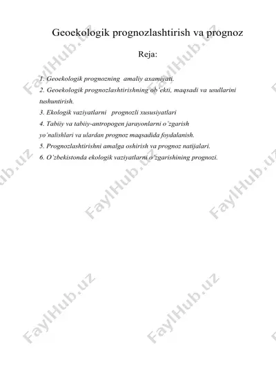 geoekologik prognozlashtirish va prognoz — DOC