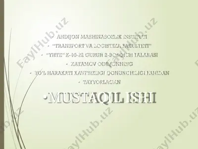 yo'l harakti xavfsizligi qonunchiligida avtomobillarga texnik xizmat ko'rsatish va ta'mirlash chog'ida talablar — PPTX