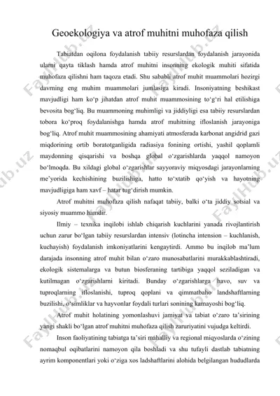 geoekologiya va atrof muhitni muhofaza qilish — DOC