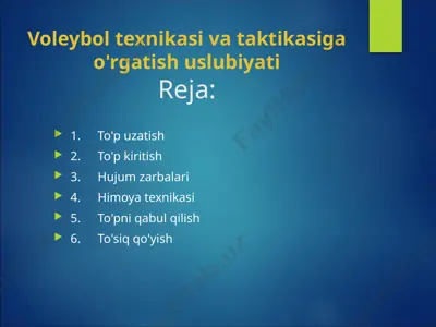 voleybol texnikasi va taktikasiga o'rgatish uslubiyati — PPTX