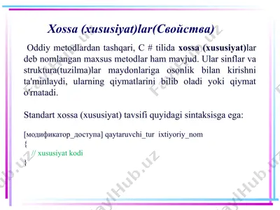 c# tilida xossa (xususiyat) — PPTX