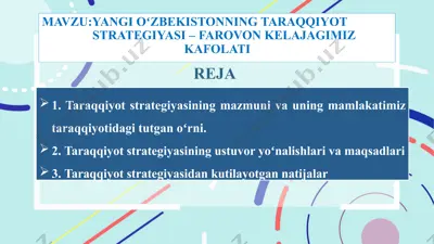 yangi oʻzbekistonning taraqqiyot strategiyasi – farovon kelajagimiz kafolati — PPTX