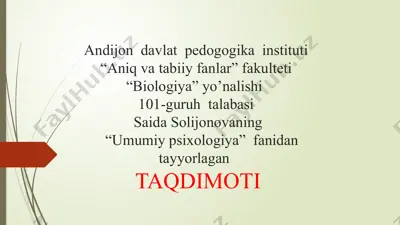 umumiy psixologiya fanidan tayyorlagan taqdimot — PPTX