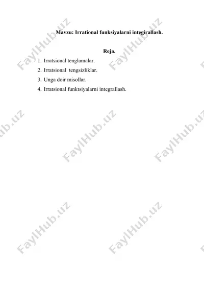 irratsional funksiyalarni integirallash — DOCX