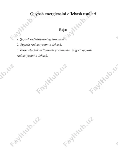 quyosh energiyasini o’lchash usullari — DOCX