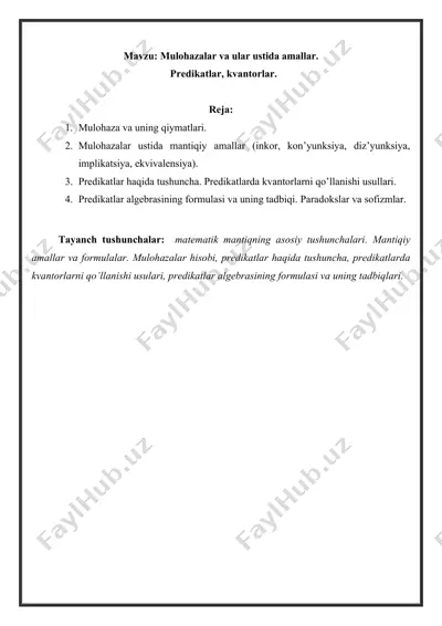 mantiq jarayonini turli matematik belgilar bilan ifodalash — DOCX