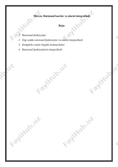 ratsional kasrlar va ularni integrallash — DOCX