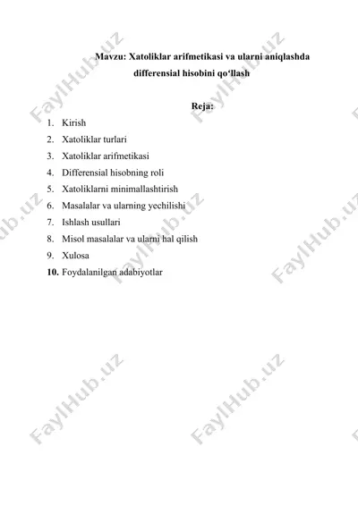 xatoliklar arifmetikasi va ularni aniqlashda differensial hisobini qo‘llash — DOCX