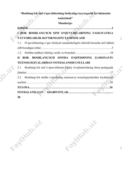 boshlangʻich sinf oʻquvchilarining faoliyatiga tayyorgarlik koʻnikmasini tashxislash — DOCX