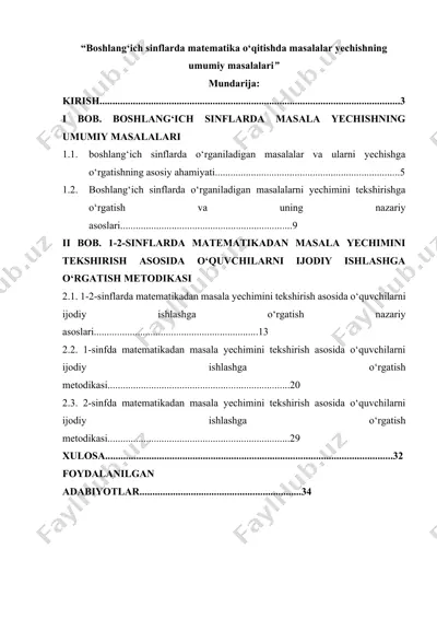 boshlang‘ich sinflarda matematika o‘qitishda masalalar yechishning umumiy masalalari — DOCX