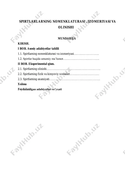 spirtlarlarning nomenklaturasi , izomeriyasi va olinishi — PDF
