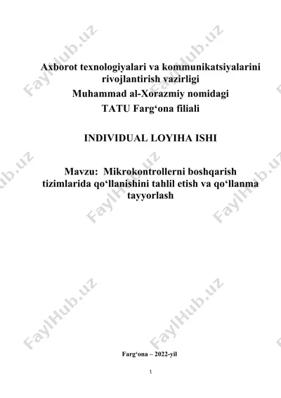 mikrokontrollerni boshqarish tizimlarida qo‘llanishini tahlil etish va qo‘llanma tayyorlash — DOCX