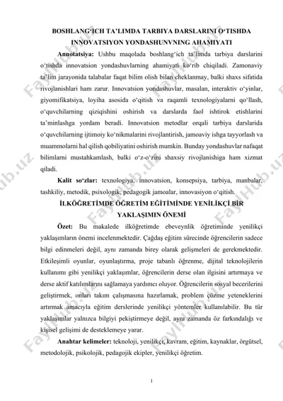 i̇lköğreti̇mde öğreti̇m eği̇ti̇mi̇nde yeni̇li̇kçi̇ bi̇r yaklaşimin önemi̇ — DOCX