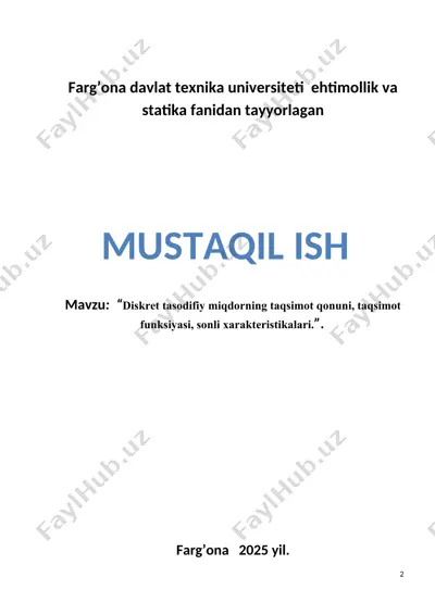 diskret tasodifiy miqdorlar — DOCX